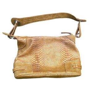 Gold Faux Leather Snake Print Shoulder Bag With Adjustable Strap & Zipper Closur